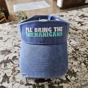 Blue Adjustable Distressed Sun Visor.  I'll Bring The Shenaningans!